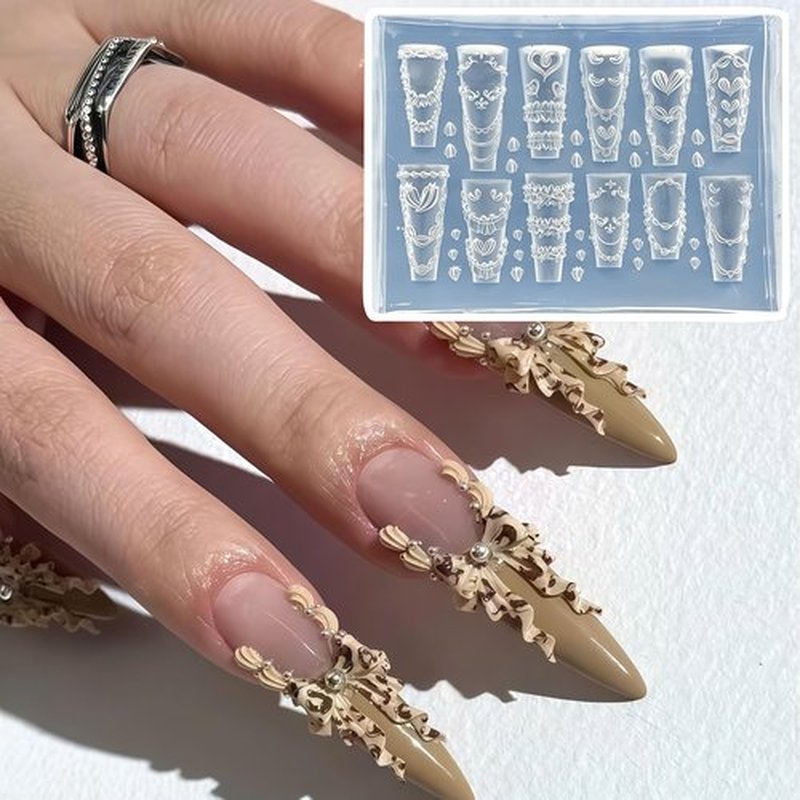 5Pcs 3D Cake Piping Gel Nail Art Mold Arts Resin Strawberry Cream Flower Molds for Accessories Supplies Wreath Silicone Tools Ribbon Bow Nails
