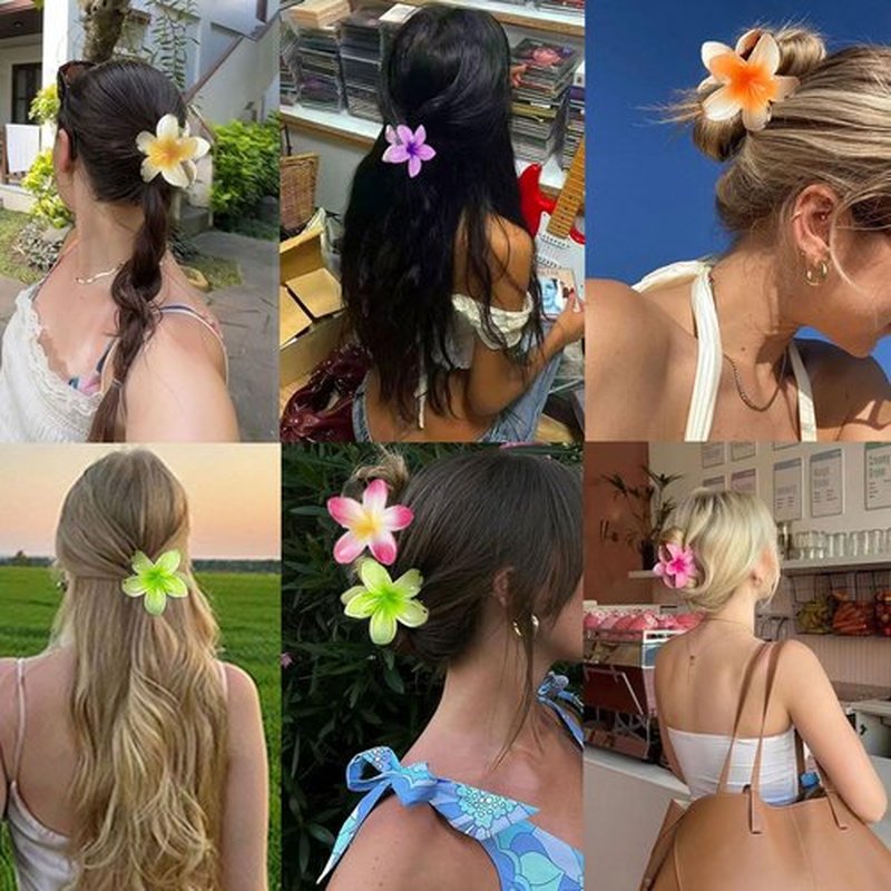 BAISEN 6 pcs Color Flower Hair Clips,3.14 inches Large Hawaiian Flower Claw Clip for Women,Beach Vacation hair accessories for Women Girls