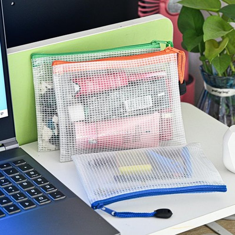 D-KINGCHY 24Pcs Zipper Storage Bags - Waterproof Plastic Mesh Pouches for Office & Travel Organization