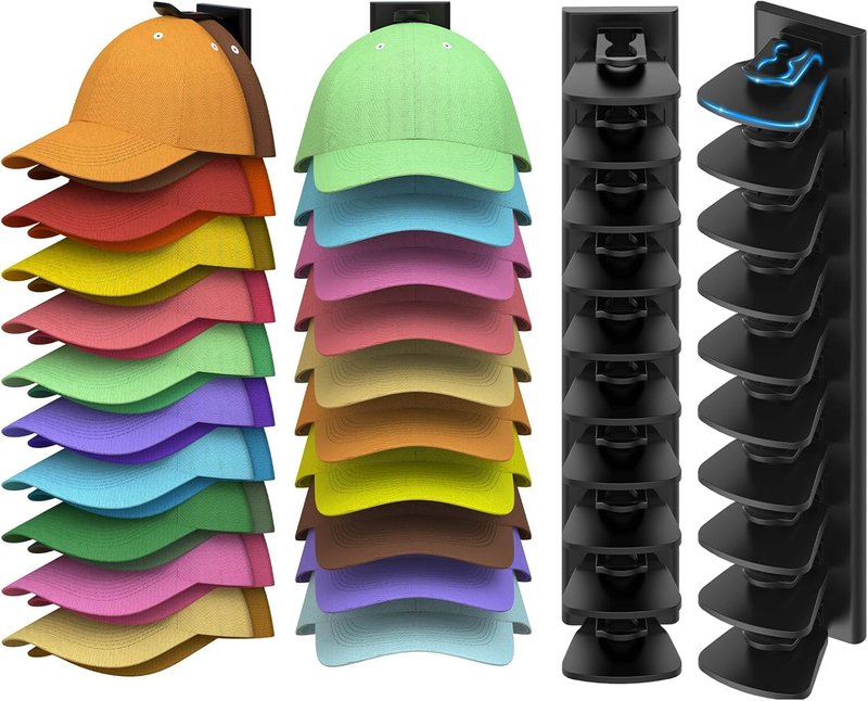 Volnamal Hat Organizer - 2 Pack Baseball Cap Rack for Wall | Holds Up to 40 Hats, Strong Adhesive Storage (Black)