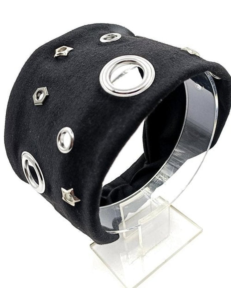 JENSVOIR Grommet Headband for Women, Black Star 23cm Hollow Out Elastic Hair Band, Eyelets Punk Grunge Stylish Hairband