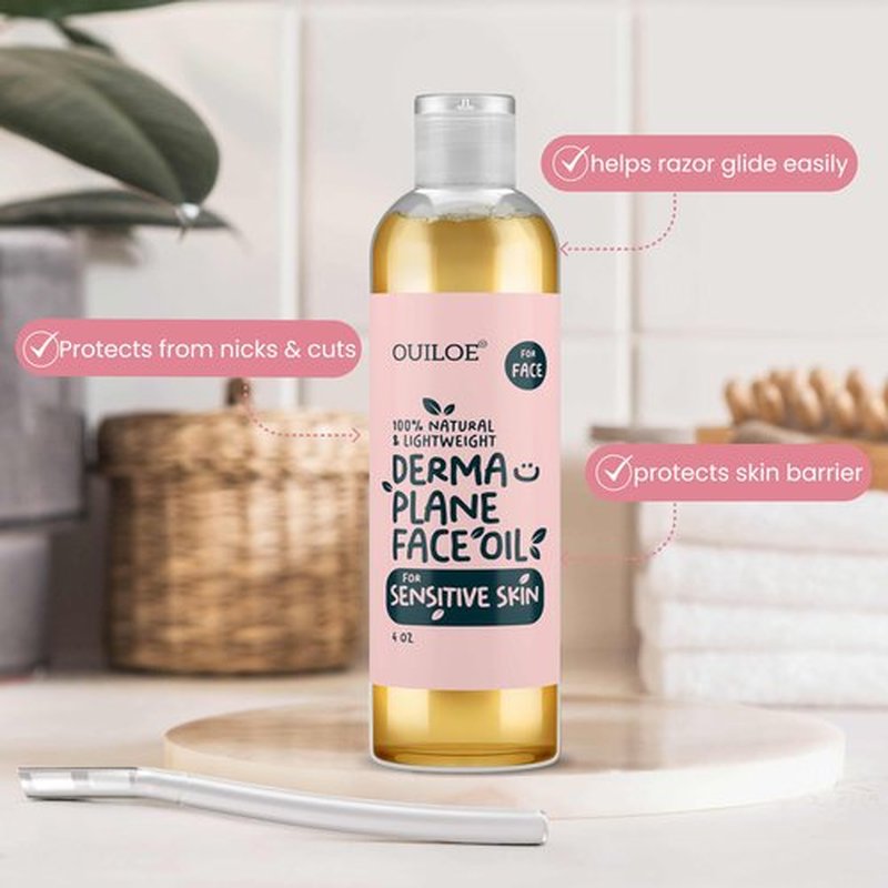 Dermaplane Oil for Sensitive Skin - Hydrating Face Shaving Oil for Women - Safe for Acne Prone Skin - Non Comedogenic, Fragrance Free, Natural, Hypoallergenic for Pre & Post Dermaplaning 2oz by Ouiloe