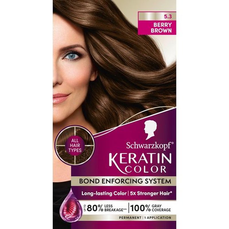 Schwarzkopf Keratin Hair Dye Cream - 5.3 Berry Brown | Professional Quality Color & 100% Gray Coverage