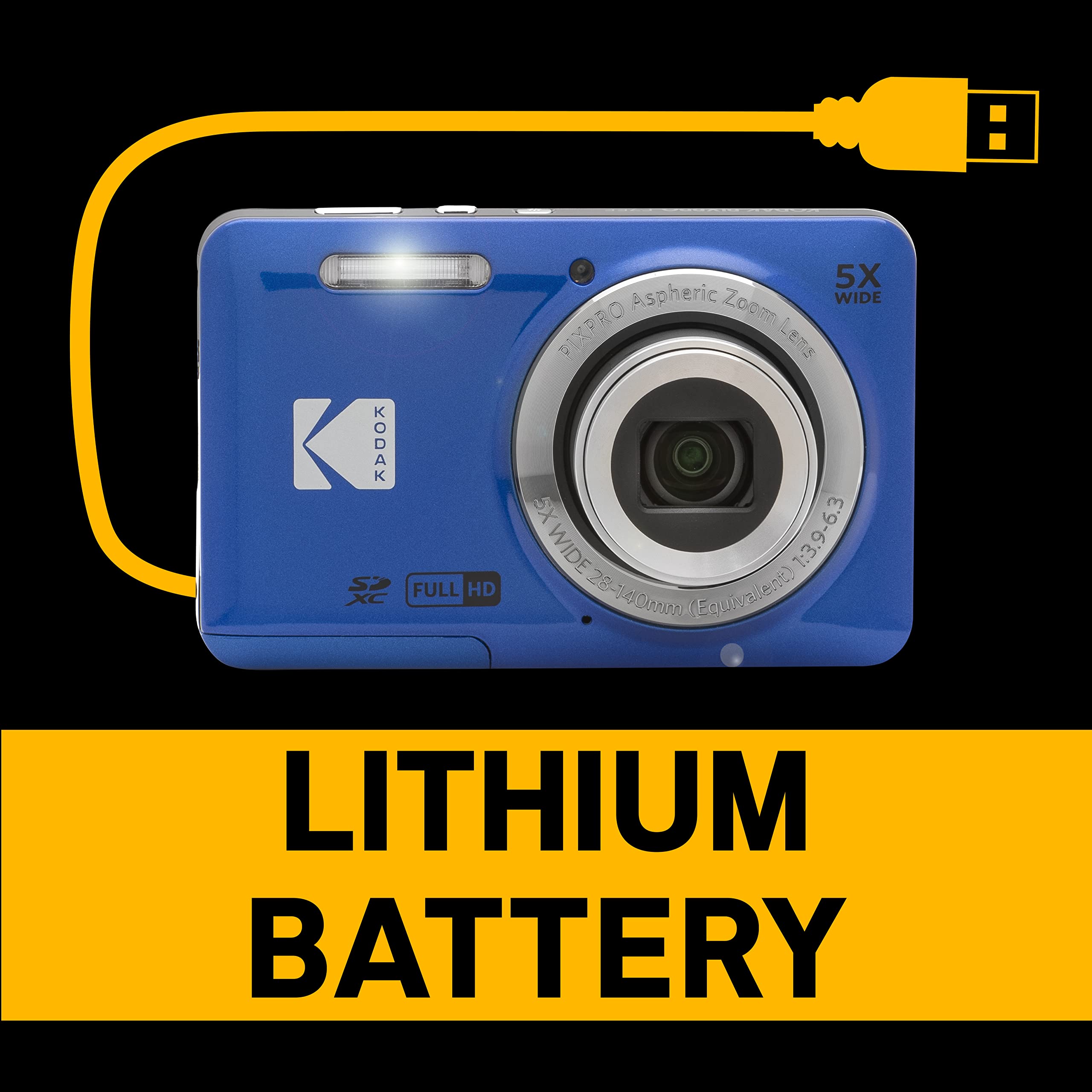 Kodak PIXPRO FZ55 Digital Camera, Compact Point & Shoot with 16MP Sensor, 5X Optical Zoom, 28mm Wide Angle, 1080p Video, Blue