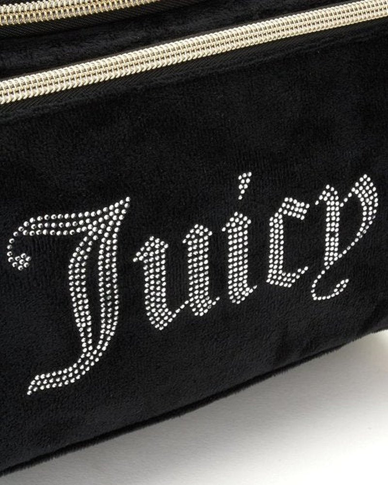 Juicy Couture Black Makeup Bag - Velour Cosmetics Organizer with Rhinestones for Travel Essentials