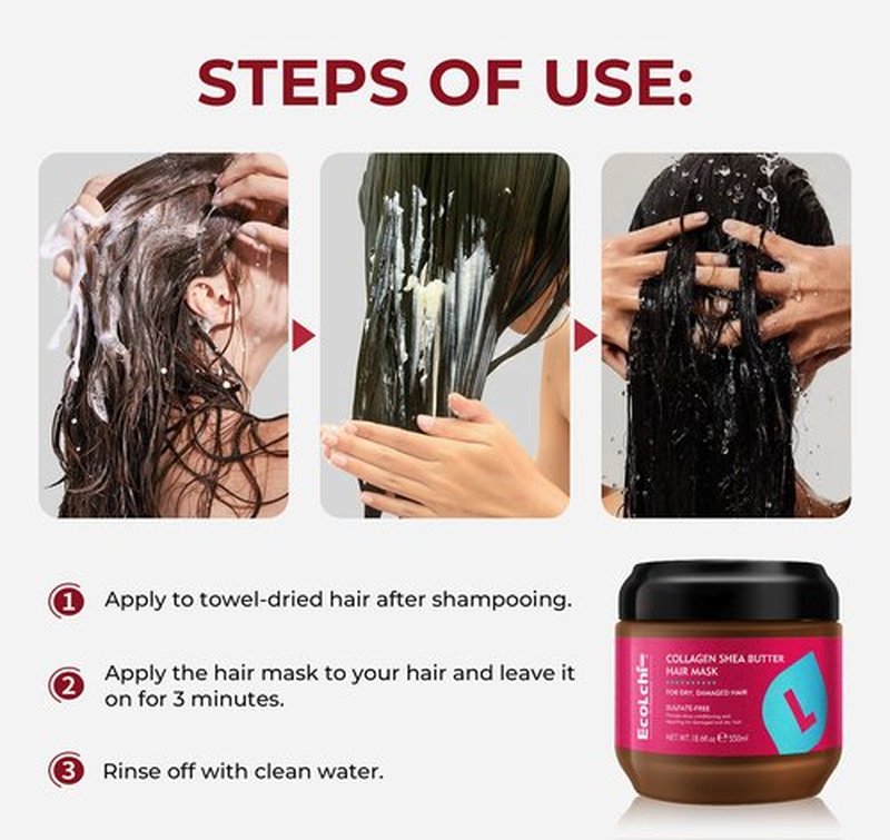 ECOLCHIPRO Collagen Shea Butter Hair Mask Deep Repair Conditioning Collagen Shea Butter Hair Treatment for Dry and Damaged Hair All Hair Types 18.6 oz 550ml
