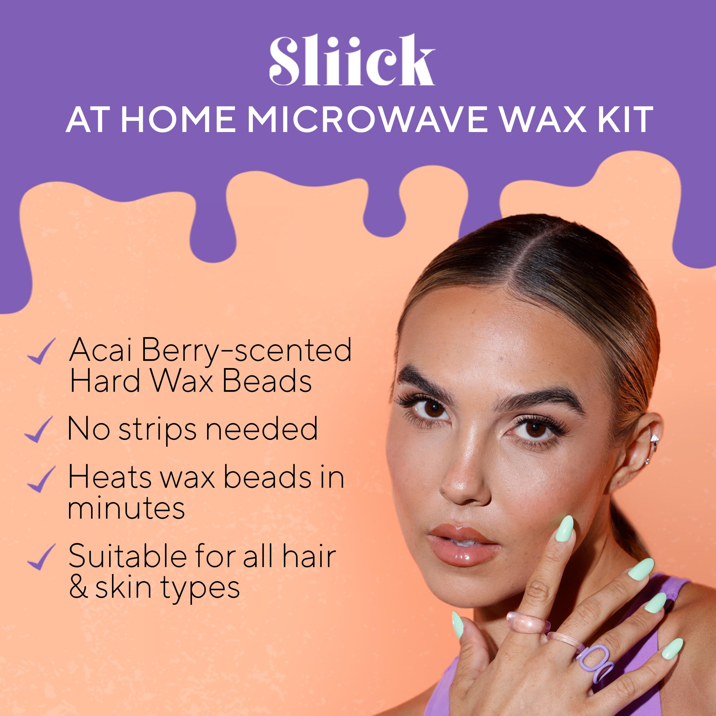 Sliick At Home Waxing Kit for Women – Acai Berry Scent, Hard Wax Kit for Hair Removal, Microwave Melting Cup, Applicator & Beads, At Home Wax Set