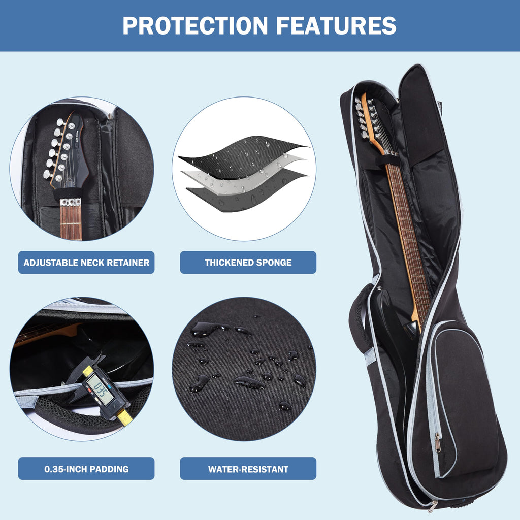 PPOPPO 39/40 Inch Electric Guitar Gig Bag, 7mm Padded Waterproof Soft Case