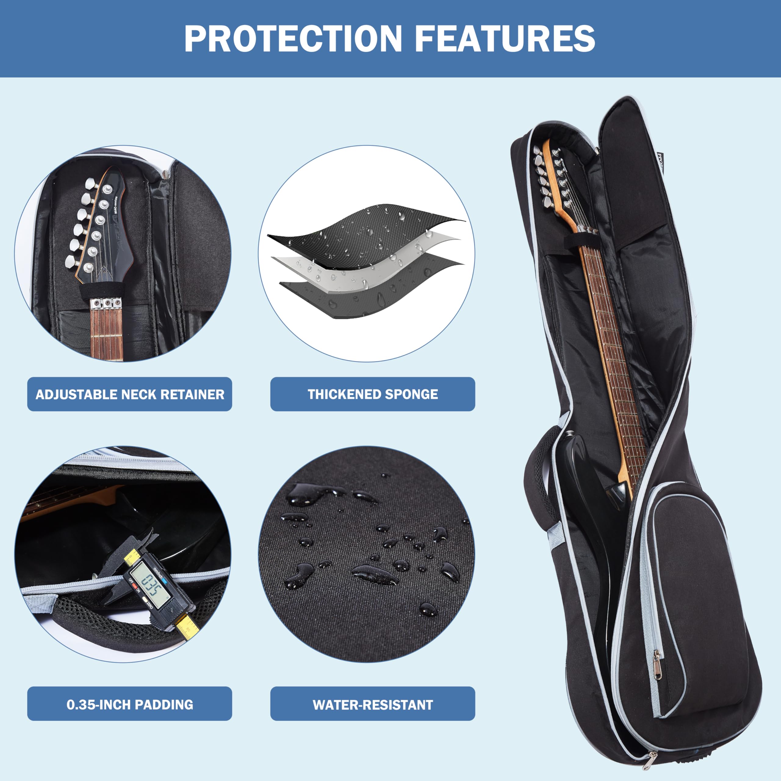 PPOPPO 39/40 Inch Electric Guitar Gig Bag, 7mm Padded Waterproof Soft Case