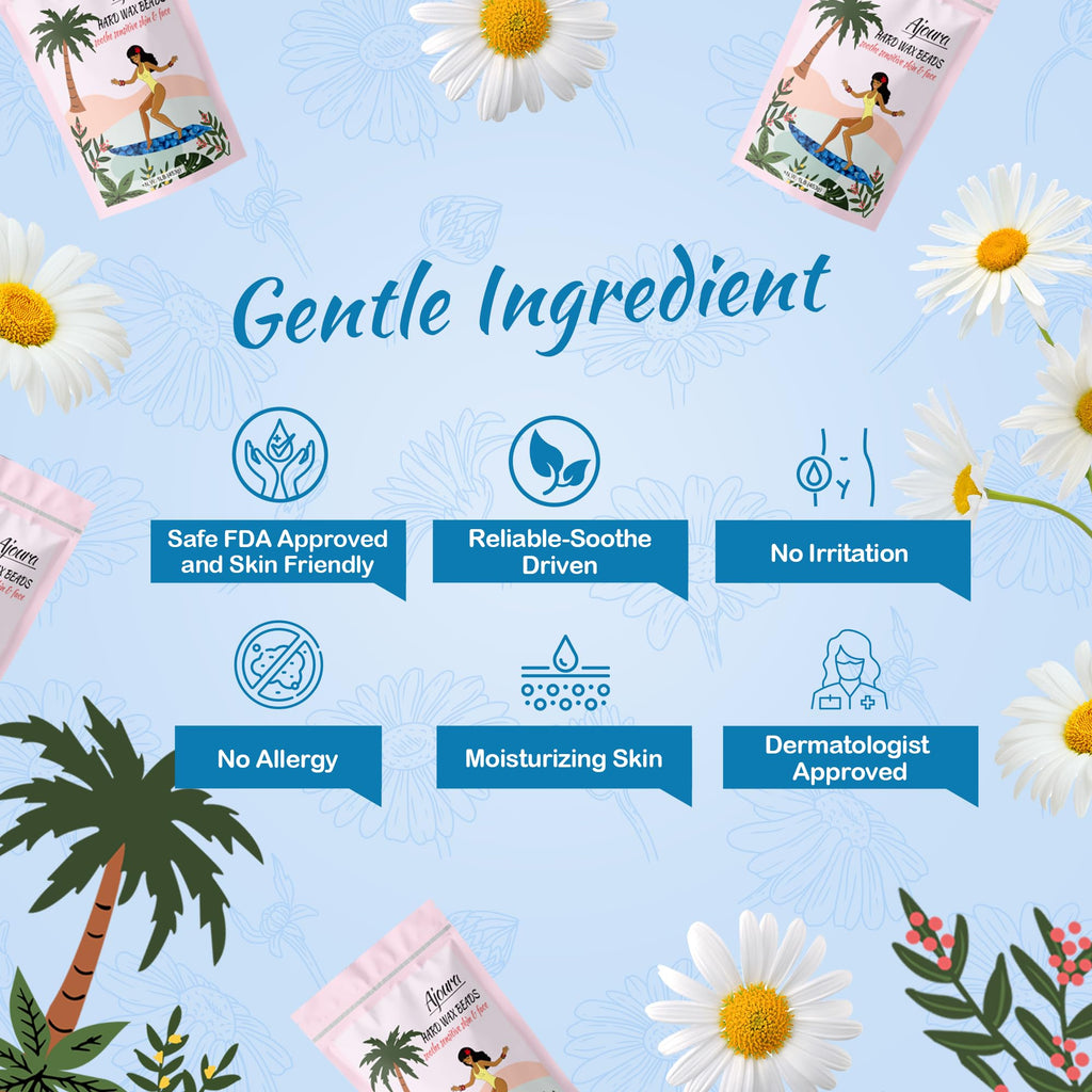 Ajoura 1lb Hard Wax Beads for Hair Removal, Chamomile Wax Beans for Full Body, Brazilian, Bikini Waxing, Face, Eyebrows, Underarms, Arms, Chest, Back, Legs, Home Refill wax for Wax Warmer Kit (Blue)