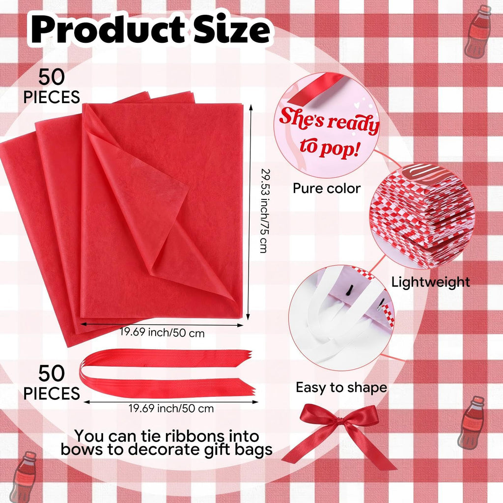 Willinglong 50 Packs She's Ready to Pop Baby Shower Gifts Bags Bulk Baby Shower Favor Bags with Handle Paper and 50 Sheets Decorative Tissue Paper for Guests Gifts Gender Reveal