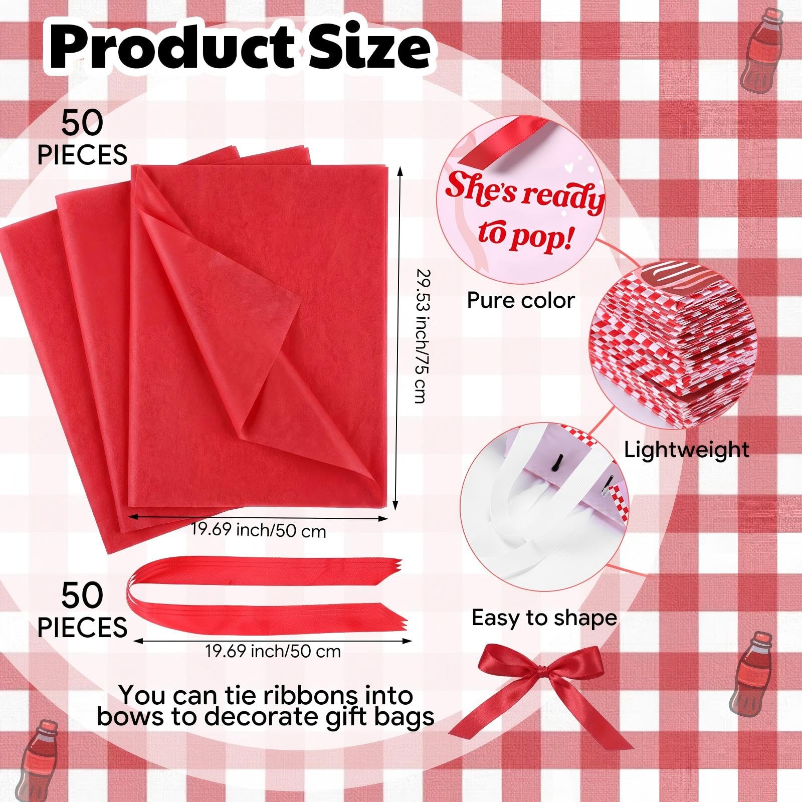 Willinglong 50 Packs She's Ready to Pop Baby Shower Gifts Bags Bulk Baby Shower Favor Bags with Handle Paper and 50 Sheets Decorative Tissue Paper for Guests Gifts Gender Reveal