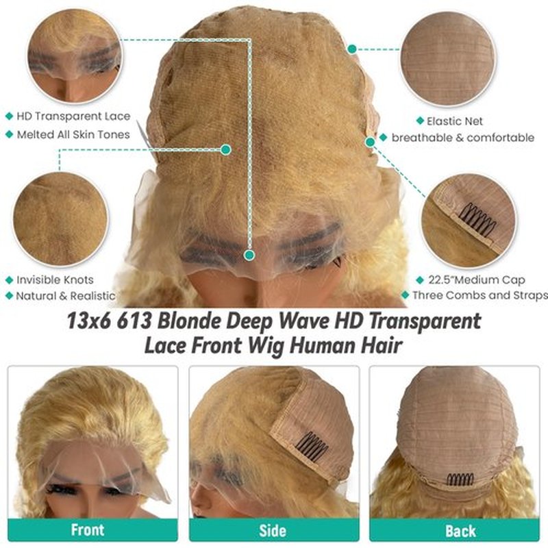 Licoville 613 Deep Wave Wig 13x6 Lace Front Wigs Human Hair Pre Plucked 180% Density Blonde Curly Wig HD Transparent Free Part 24 Inch Blonde 613 Frontal Wigs Human Hair for Black Women