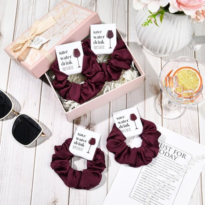 CEELGON Burgundy Bachelorette Party Favors Set of 8 Themed Bridesmaid Proposal Gifts Satin Scrunchies Hair Ties Bridal Shower Wedding Favors for Women