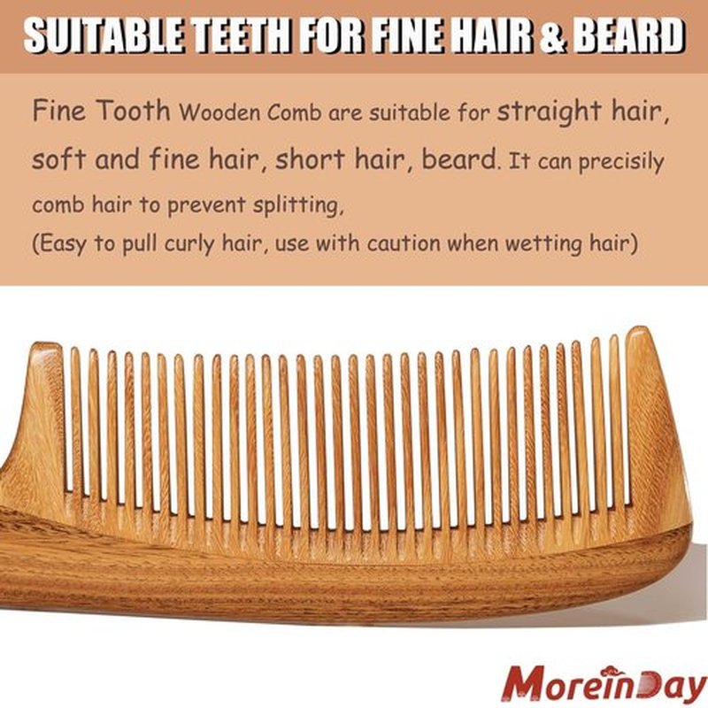 Moreinday Fine Tooth Comb, Wooden Beard Comb, Comb for Men - Green Sandalwood