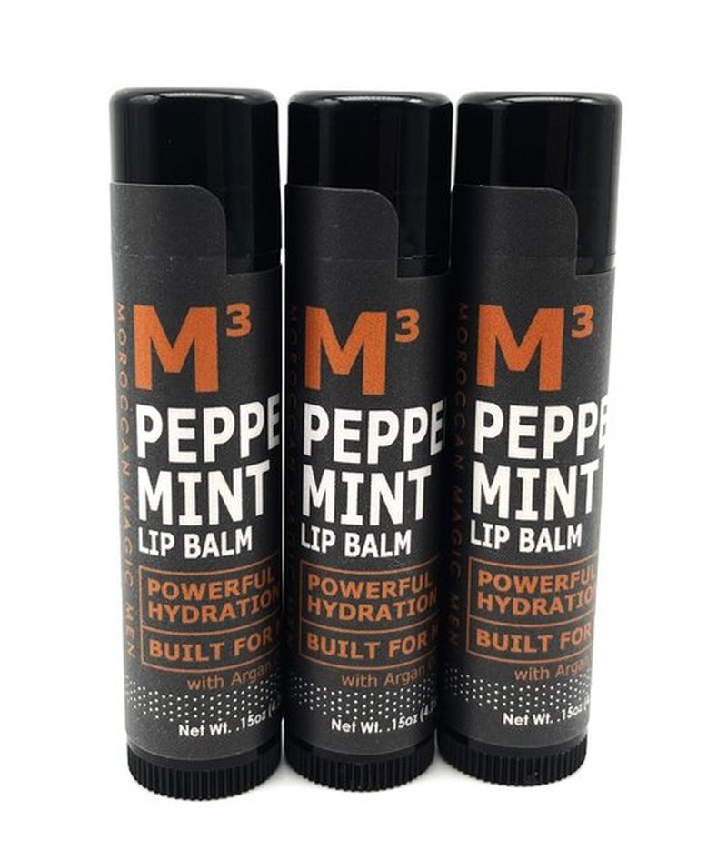 Moroccan Magic Men M3 Organic Peppermint Lip Balm 3 Pack | Ultra-Hydrating & Moisturizing | Natural Mint Lip Repair for Dry Lips | Non-Toxic | Organic Lip Balm for Men