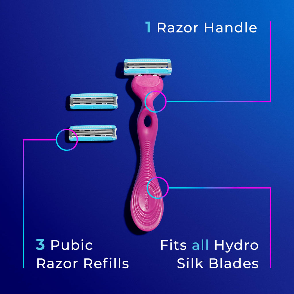 Schick Hydro Silk Ultimate Pubic Skin Protection, Bikini Razor | Razors for Women Sensitive Skin, Pubic Hair Razor for Women, Includes 1 Handle with 3 Refills