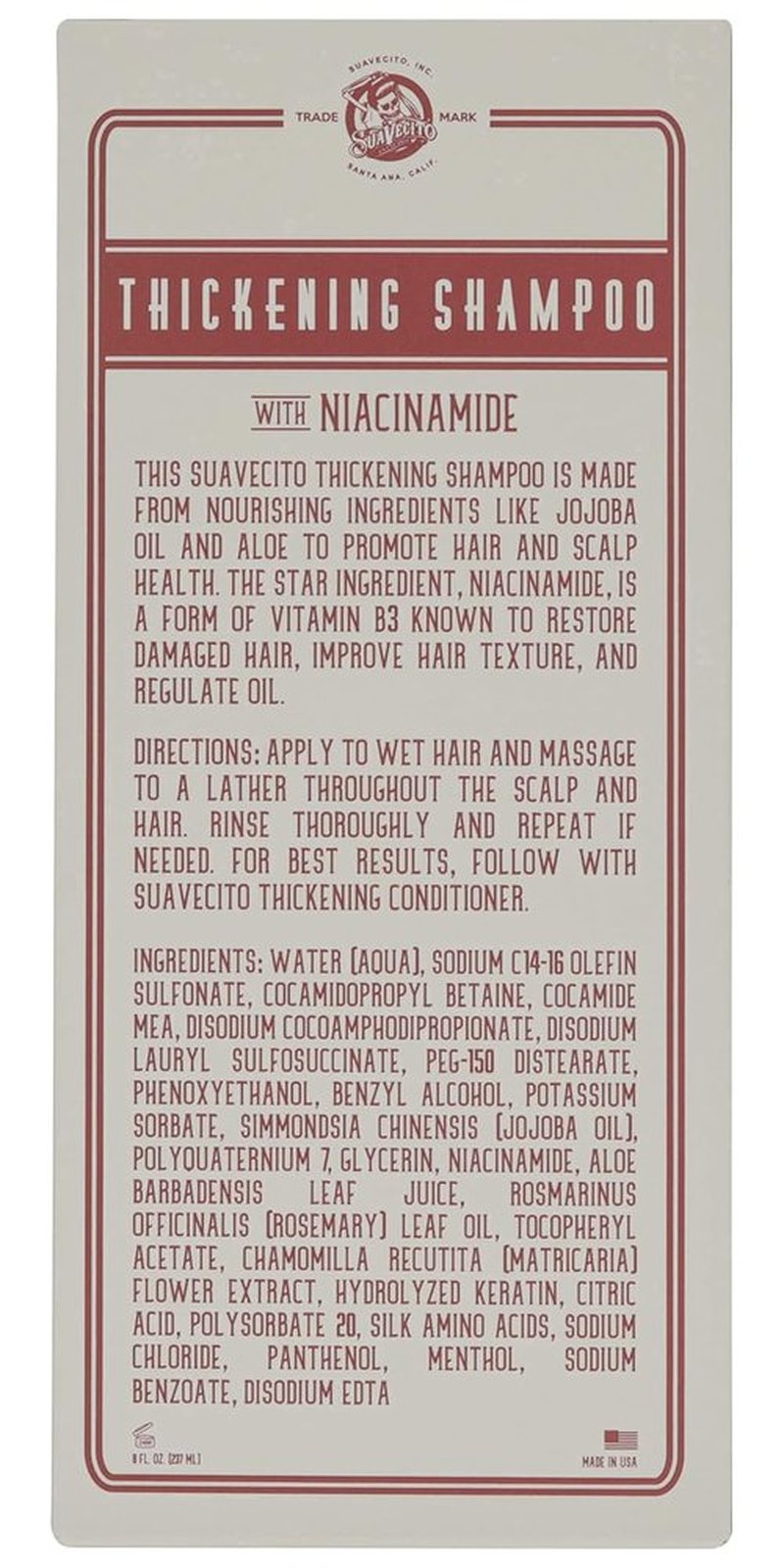 Suavecito Hair Thickening Conditioner - Niacinamide & Biotin Formula for Thinning Hair - Repairs Damage & Fights Hair Loss