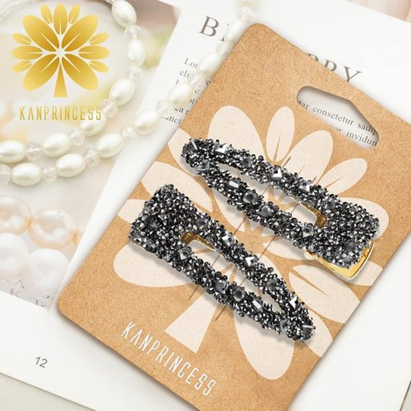KANPRINCESS 2PCS Rhinestone Hair Clips,Snap Hair Accessories,Decorative Hair Clips,Rhinestone Barrettes For Women Girls(SET10)