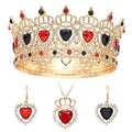 Queen Crown Rhinestone Wedding Crowns and Tiaras for Women Costume Party Hair Accessories Princess Birthday Crown Crystal Bridal Crown (Gold Black+Red Crown)
