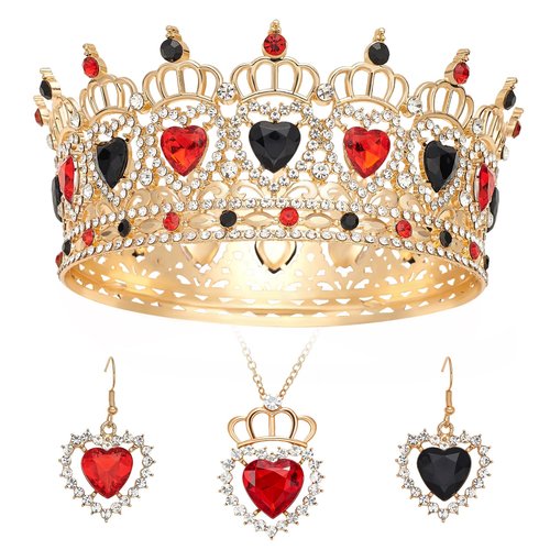 Queen Crown Rhinestone Wedding Crowns and Tiaras for Women Costume Party Hair Accessories Princess Birthday Crown Crystal Bridal Crown (Gold Black+Red Crown)