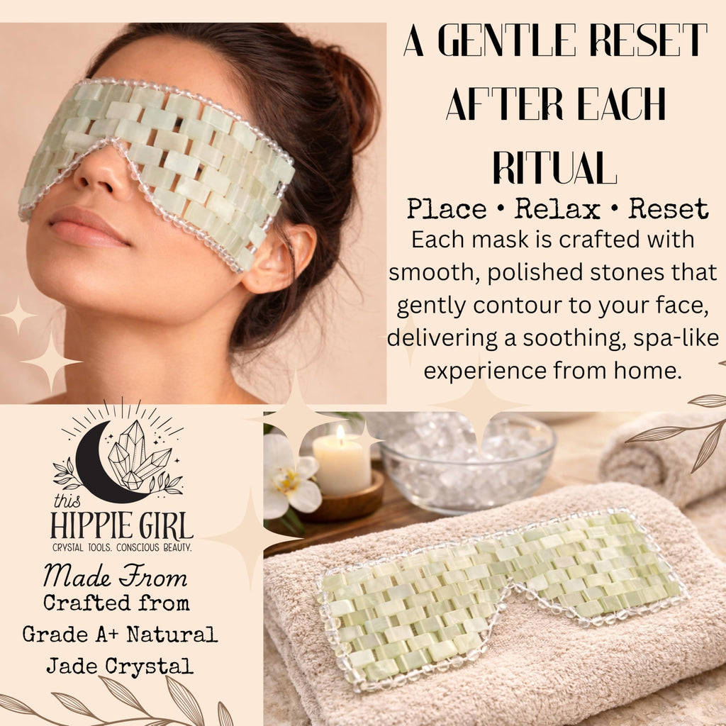 Boho Aromatic Lunar Jade Eye Mask Cooling Crystal Eye Mask for Puffiness & Dark Circles | Natural Jade Stone Eye Therapy | Spa Facial Relaxation | Reusable Self Care Beauty Tool