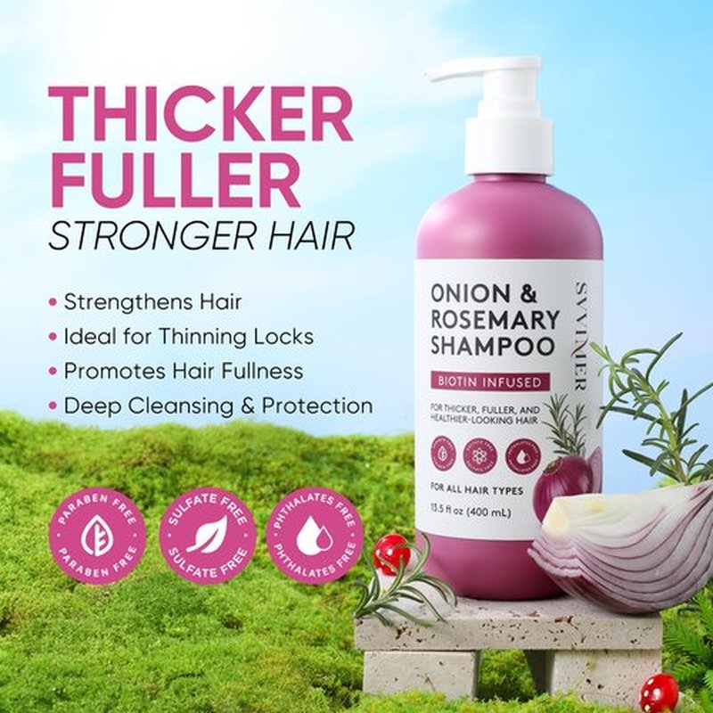 Svvimer Onion Rosemary and Biotin Shampoo - Hair Growth Shampoo for Hair Loss and Thinning - Thickening and Strengthening Formula for Men & Women Sulfate Free 13.5 Fl Oz (Pack of 1)