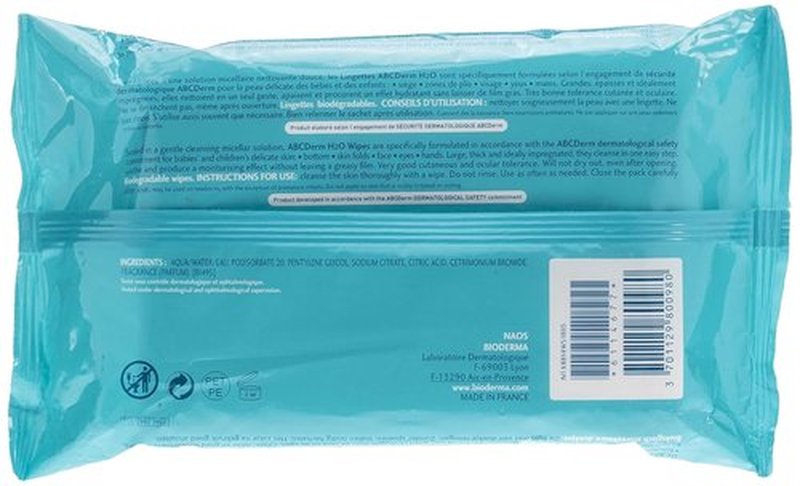 Bioderma - ABCDerm H20 Baby Cleansing Wipes - Biodegradable & Gentle for Newborns & Kids