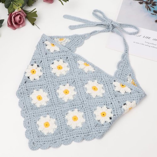 DRESHOW Floral Crochet Hair Bandana 2 PCS Tie Knotted Headscarf Vintage Headband Knitted Head Kerchief for Women & Girls