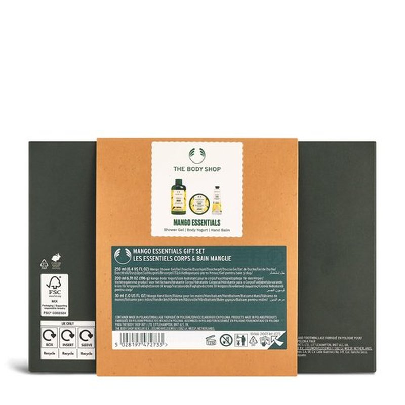 The Body Shop Mango Essentials Gift Set (Shower Gel 250ml + Body Yogurt 200ml + Hand Balm 30ml), Fruity Festive Trio with Mango Seed Oil, Nourishing & Hydrating Body Care, Vegan