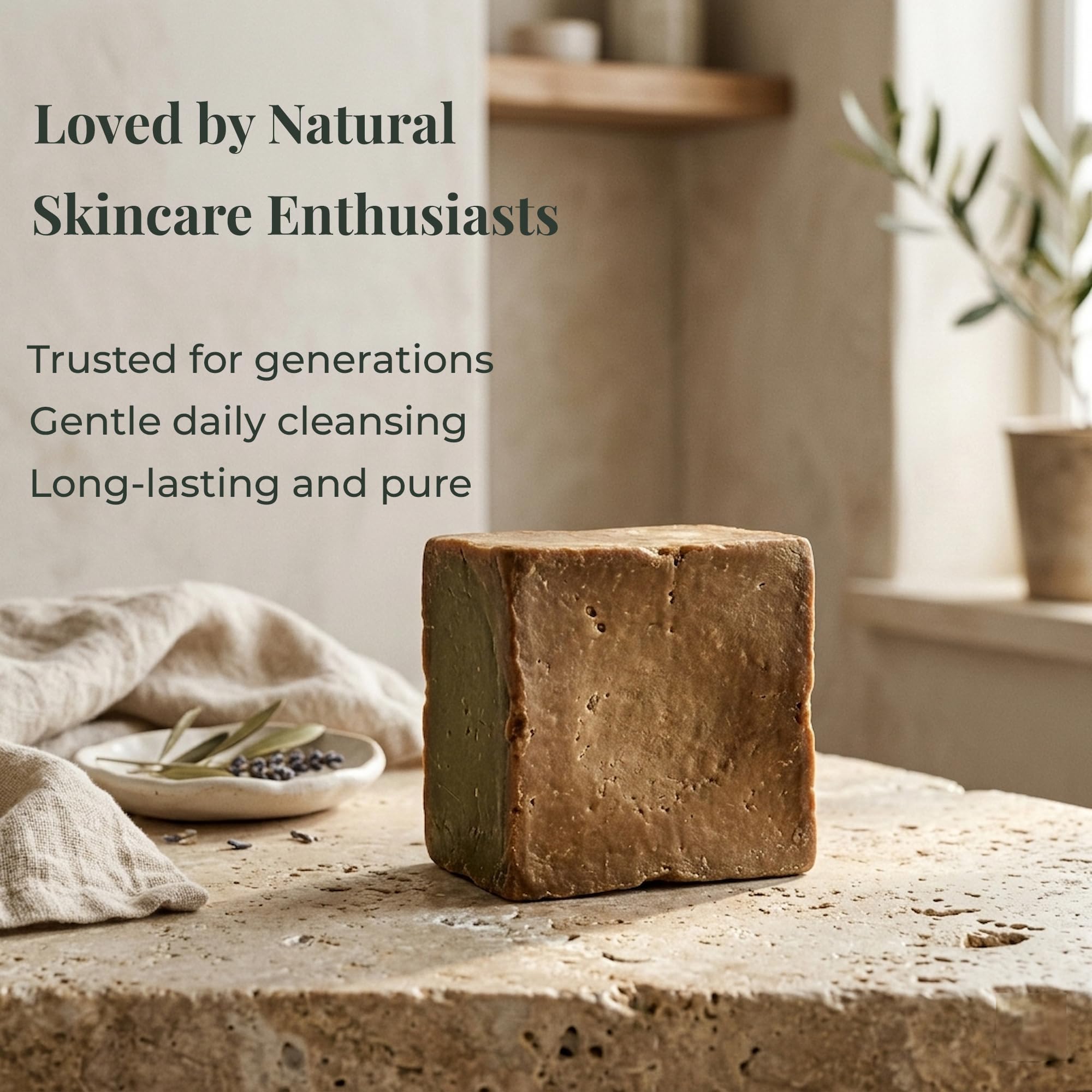 Sobeautis Natural Aleppo Soap - 100% Pure Olive Oil, Handmade & Gentle on Skin, Moisturizing for Sensitive & Oily Skin, Eco-Friendly & Vegan, Versatile for Face, Body & Hair