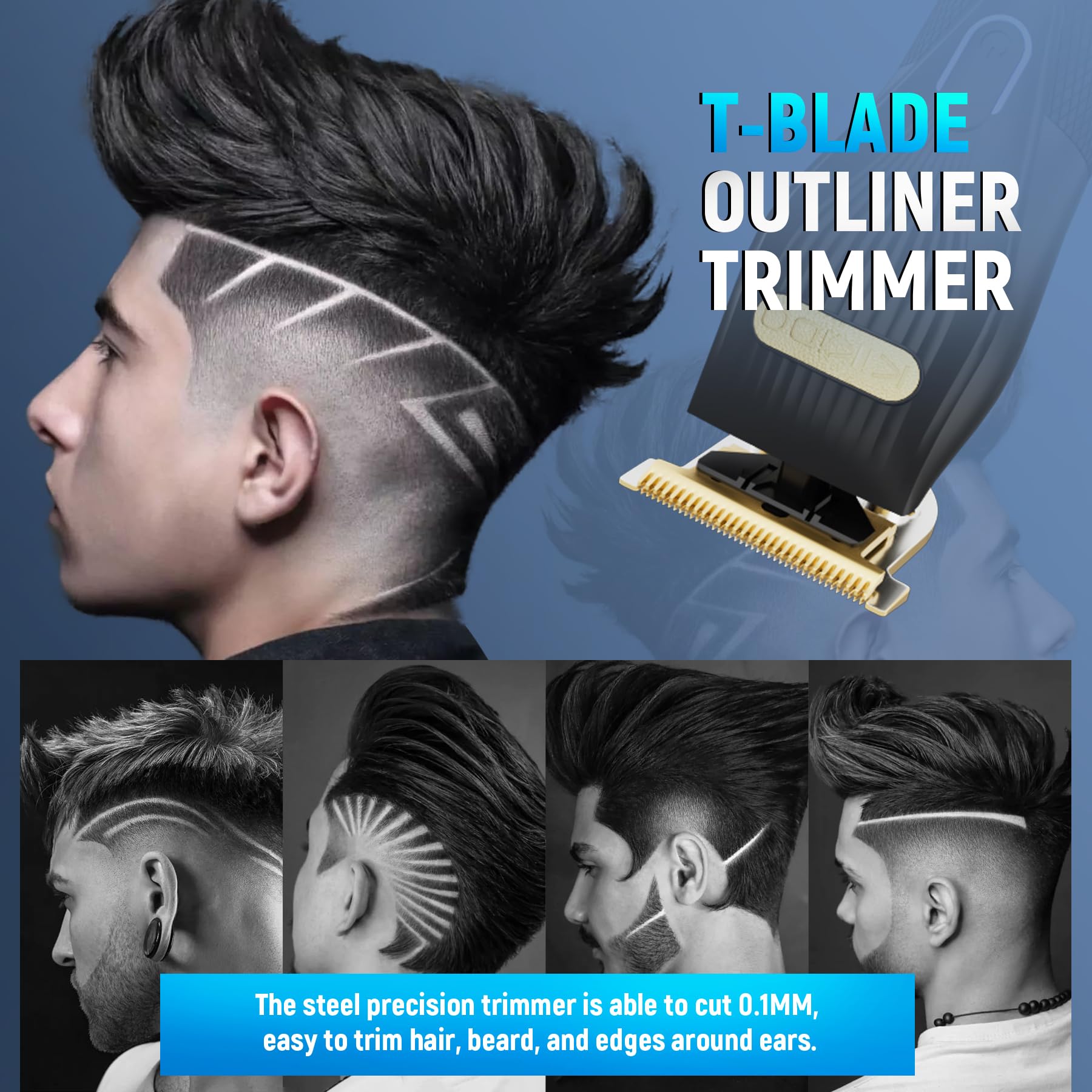 KIKIDO Hair Clippers for Men + T-Blade Trimmer Kit, Rechargeable Barber Trimmer with LCD Display & Guide Combs for Hair Cutting, Cordless Hair Clipper, Professional Clippers Set for Home Use