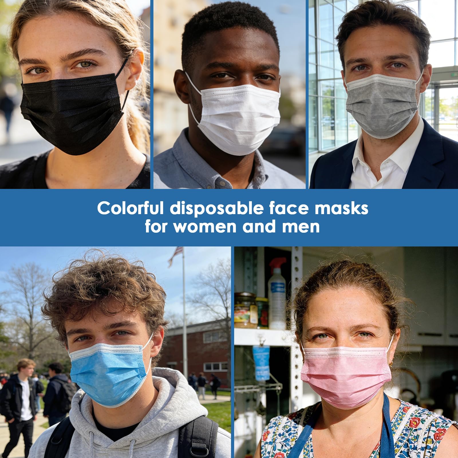 NNPCBT 5 Color Disposable Face Masks 125 Pack,3-Ply Breathable Mask For Adults,Great For Outdoors,Home, Office, School