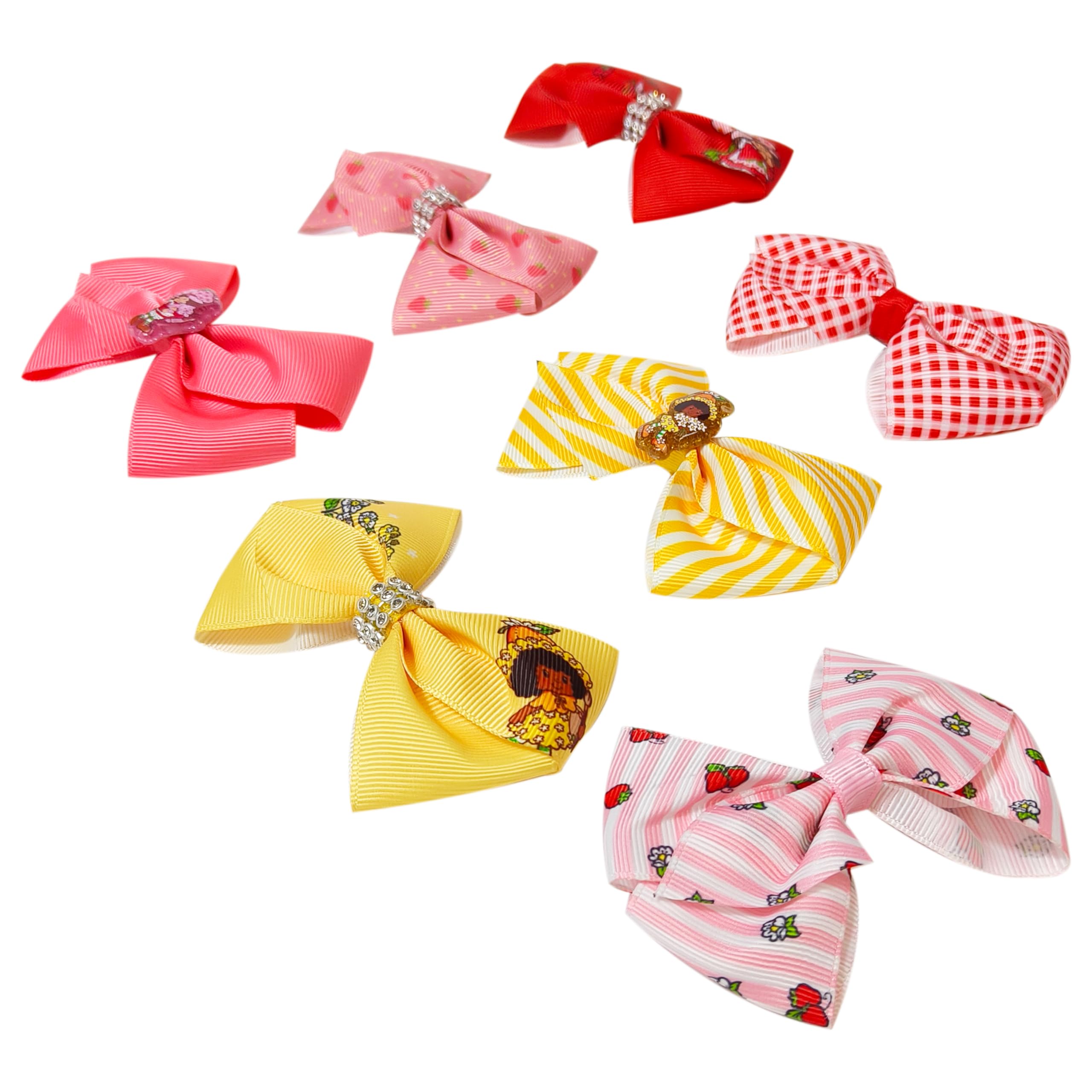 LUV HER Licensed Girls Hair Bows - Strawberry Shortcake Themed Hair Accessories Gift Set, 7-Piece 4-Inch Bundle, Alligator Clips, Ages 3+