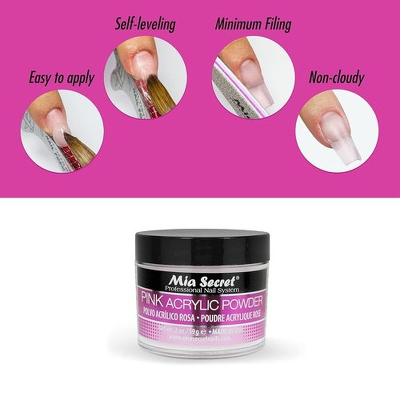Mia Secret Pink Acrylic Powder - Professional Nail System | 2 OZ for Stunning Nails
