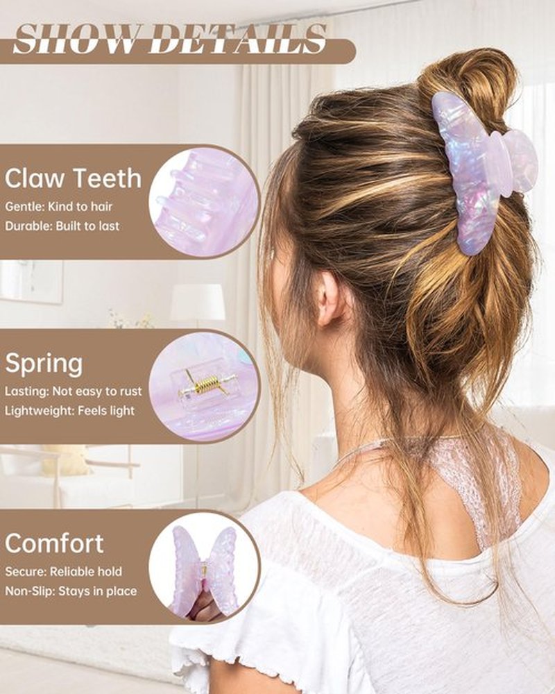 Mesovor 4 Pack Acrylic Hair Clips Claws, Nonslip 4.1" Large Hair Grip Hairclips for Thin and Thick | French Banana Barrettes Hair Strong Hold Hair Jaw Clamps (Pink, White, Green, Champagne)