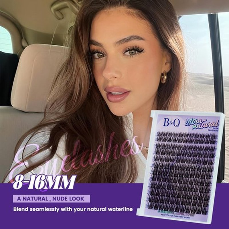 B&Q Wispy Lash Clusters Kit, Natural 01, Individual False Eyelashes Extension Set, Undetectable Natural Look for Effortless Day-to-Night Beauty, from Office Elegance to Date Night Glamour(8-16mix)