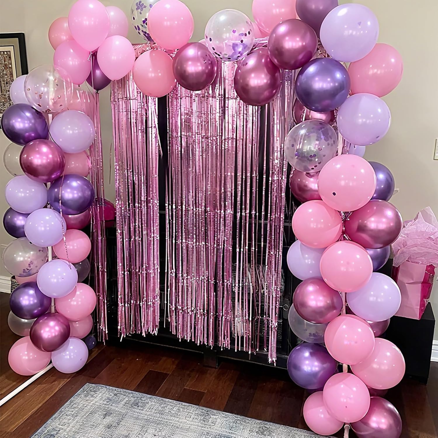 50PCS Metallic Purple & Pink Latex Balloons - 12 Inch Confetti Balloons for Birthday & Wedding Decor | Skiennix