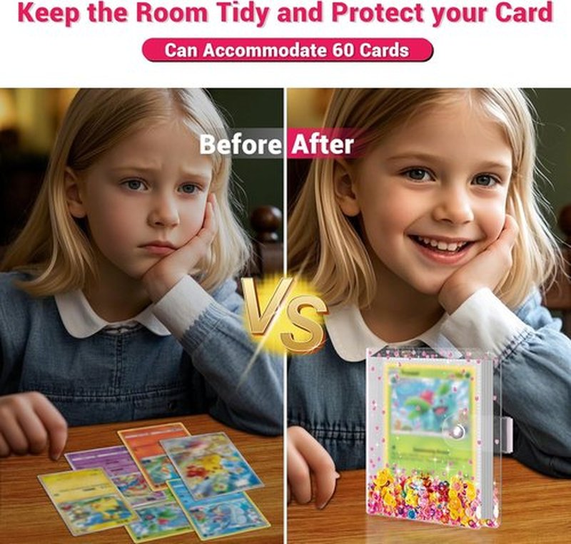 Skiennix Transparent Pink Card Binder - Cute Trading Card Holder for Kids | Holds 60 Cards, Perfect Gift for Ages 3-10