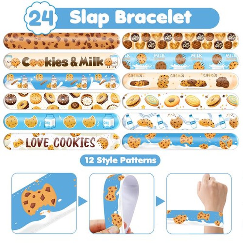 72PCS Cookie Party Set - 48PCS Temporary Tattoos & 24PCS Slap Bracelets - Fun Cookie-Themed Birthday Supplies, Baby Shower Gifts, Classroom Rewards & Party Decor for Kids (Boys & Girls)