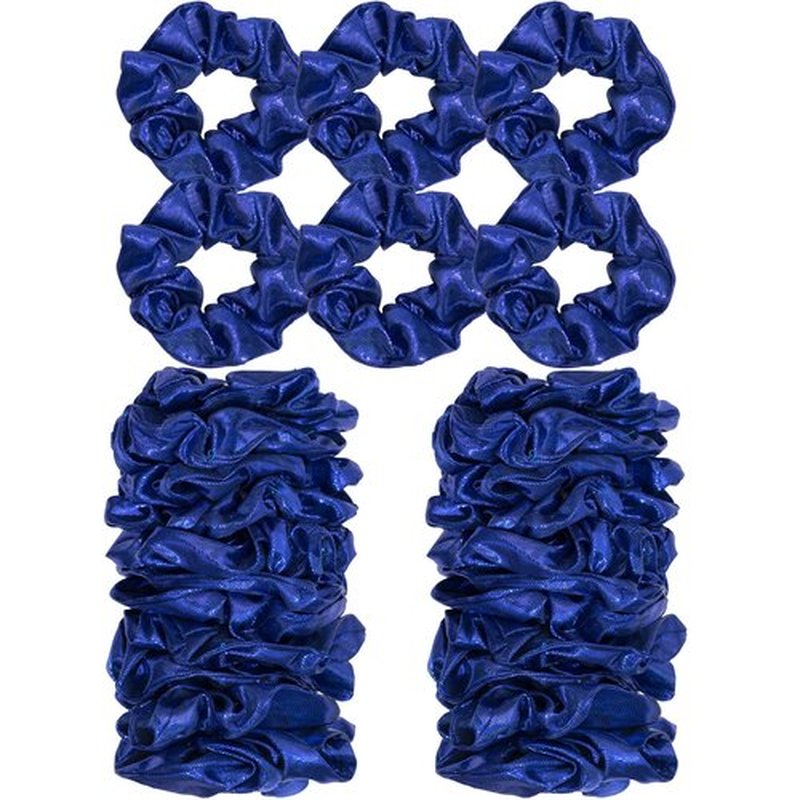 24 PCS Shiny Metallic Hair Scrunchies Bulk, Cheer Scrunchies Hair Accessories Cheerleading Hair Ties Elastics for Women Cheerleading Teams (Blue)