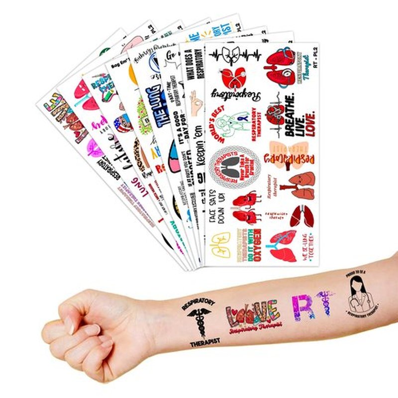 (96PCS) Best Respiratory Therapist Care Week Temporary Tattoos Birthday Themed Party Supplies Decorations Favors Cute Funny Lung Nerd Stickers Tattoo Gifts for Kids Girls Boys Women Decor Class Reward