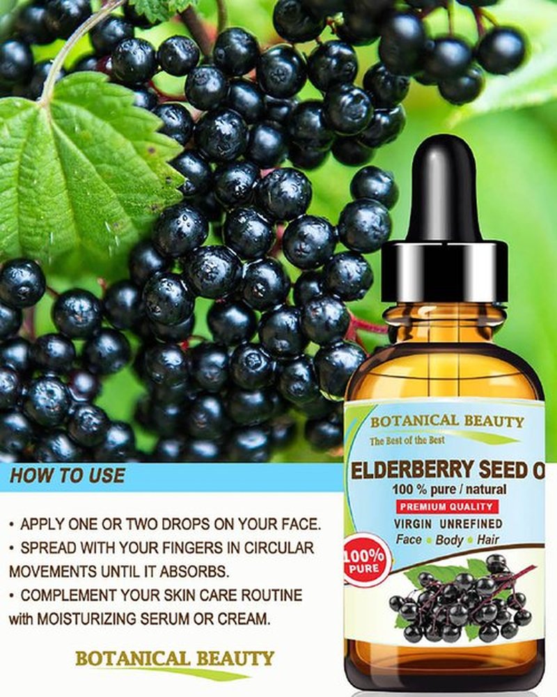 Belgian Elderberry Seed Oil Sambucus Nigra 100% Pure Natural Virgin Unrefined Cold Pressed Carrier Oil 1 Fl. Oz.- 30 ml for FACE, Skin, Hair, Nails, Anti-Aging by Botanical Beauty