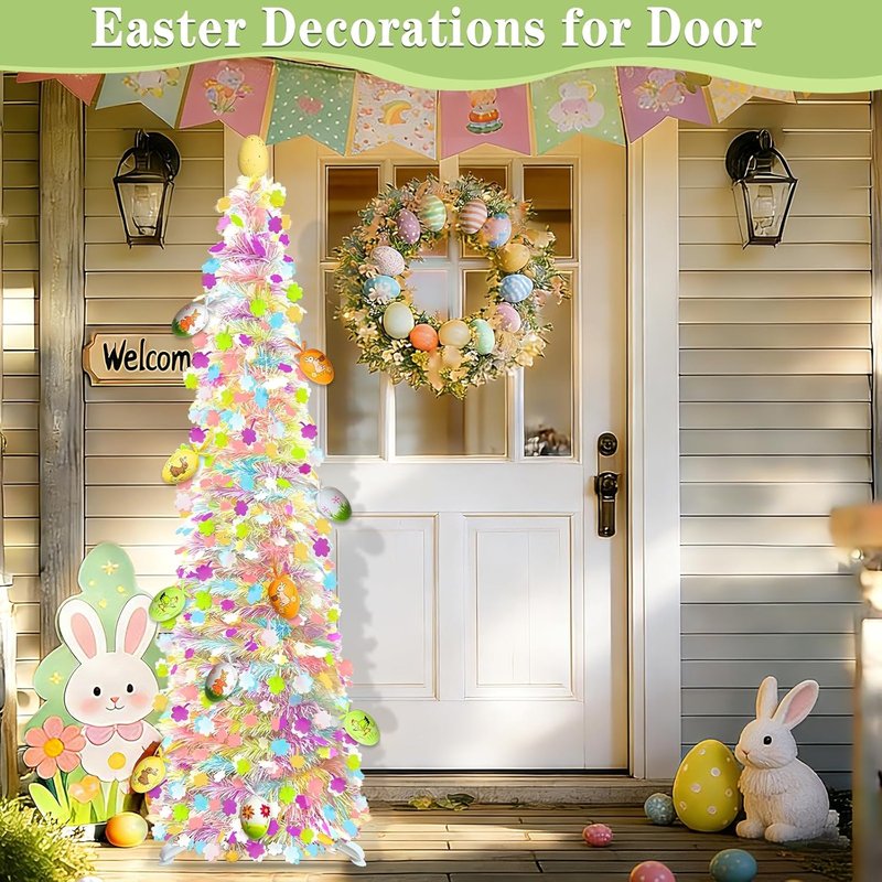 **Skiennix 5Ft Lighted Easter Tree - 50 LED Warm White Lights & Colorful Egg Ornaments | Battery Operated**