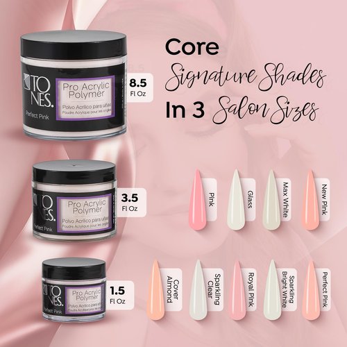Tones Pro Acrylic Nail Powder, Perfect Pink (Soft Pastel Pink), (3.5 Fl Oz) - Long-Lasting & Non-Yellowing Polymer for Salon Quality Nail Extensions & 3D Art