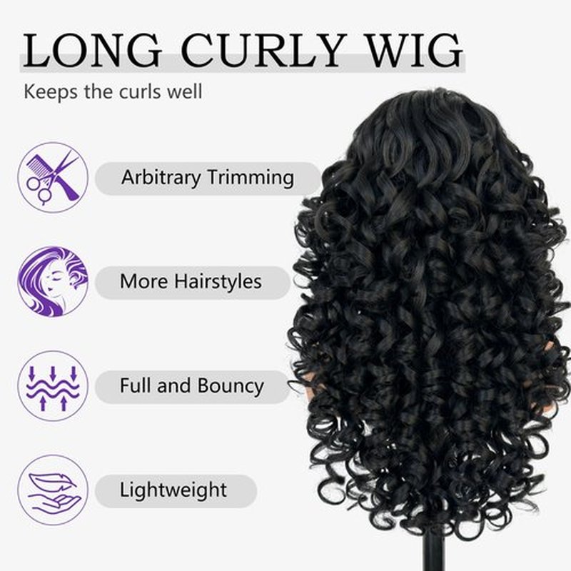 SOKU Long Curly Wig, Glueless Lace Front Wigs for Black Women 22 Inch Pre Plucked Ready to Wear Black Layered Wig with Natural Hairline 13x4x1 HD Lace Frontal