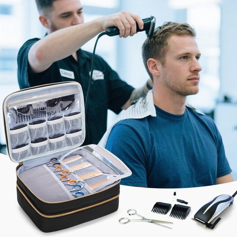 CURMIO Double Layer Hair Clipper Travel Carrying Case, Barber Supplies Organizer Storage Bag Compatible with Ufree/Wahl/Andis/Hatteker/Osterpro and Most Standard Hair Trimmer, Men Grooming Kit