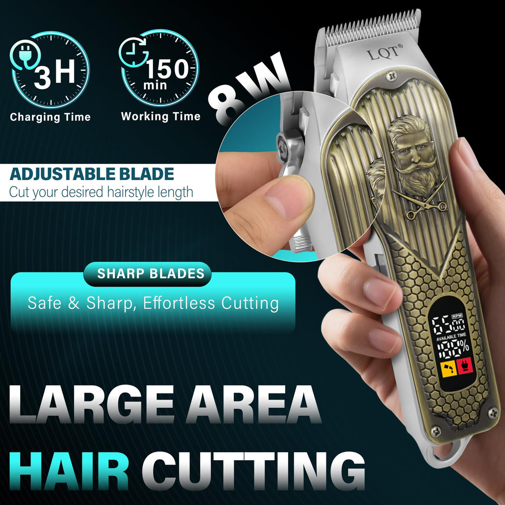 LQT Hair Clippers for Men with LED Power Display, 4-Piece Professional Grooming Kit with Hair Clipper, Detail Trimmer, Foil Shaver & Nose Trimmer, Complete Cordless Set for Home Barber Use