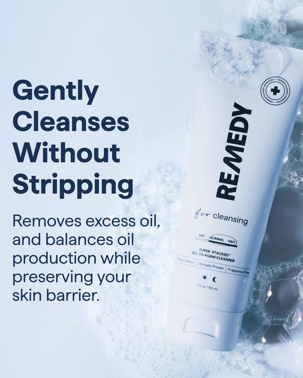 Remedy Gel-to-Foam Cleanser | Gentle Exfoliating Face Wash | Salicylic Acid, Ceramides and Green Tea | Fragrance Free | Eczema Seal Certified | Acne Prone Skin | By Dermatologist Dr Shah | 5 fl. Oz