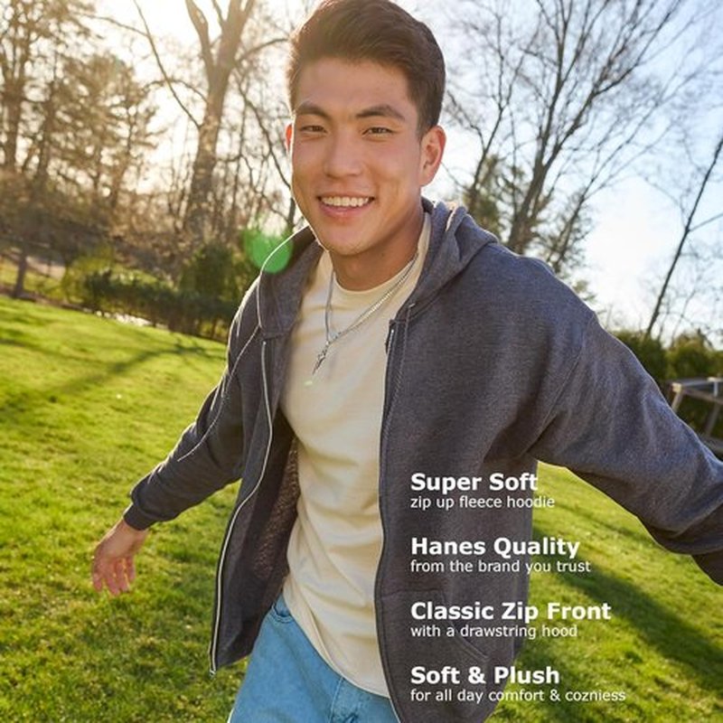 Hanes Men's Zip-Up Hoodie - EcoSmart Fleece Full-Zip Sweatshirt for Comfort & Style